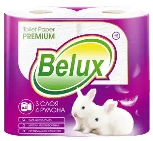 Туалетная бумага Premium Belux 3-сл, 18 м, 150 л, белая (4 шт)